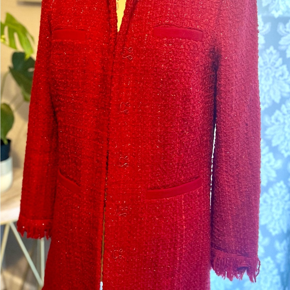 Elegant Red Tweed Coat